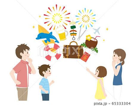 夏の旅行計画を立てる家族のイラストのイラスト素材