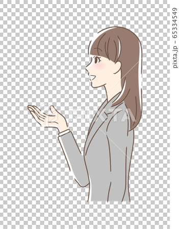 笑顔で手を差し出す女性の横顔のイラスト素材