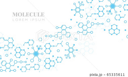 Molecular structure. Medicine researching, DNA or chemistry science. Biotechnology presentation template vector background 65335611