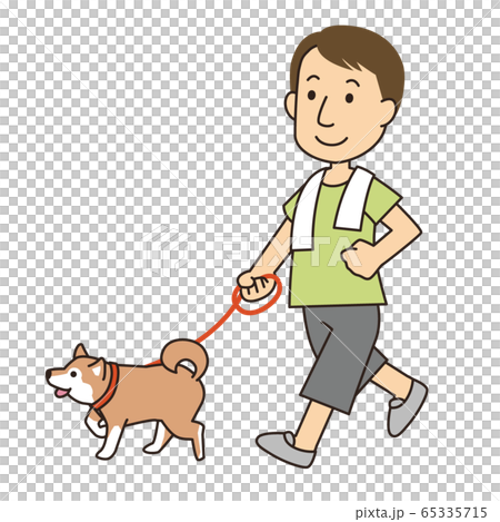 犬の散歩をする男性のイラスト素材