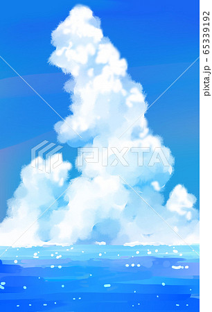 夏の空の積乱雲と海 背景のイラスト素材