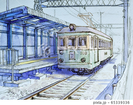 江ノ電 石上駅 水彩のイラスト素材