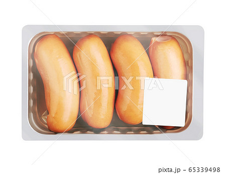 Boiled Sausages in pack, isolated on white 65339498