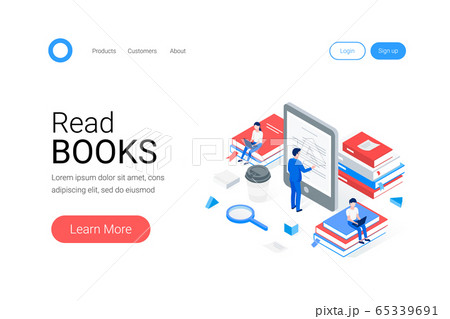 Media book library isometric concept 65339691