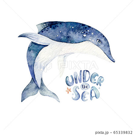 Set Of Sea Animals Blue Watercolor Ocean Fish のイラスト素材