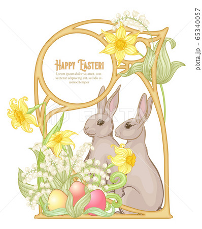 Happy easter Template postcard, poster with a hare, 65340057