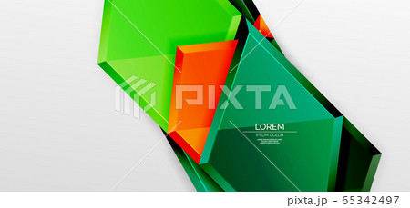Metal glossy shiny geometric shapes with 3d effect composition. Techno futuristic vector abstract background For Wallpaper, Banner, Background, Card, Book Illustration, landing page 65342497