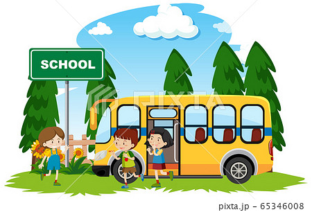 Happy children on school bus in the park Happy children on school bus in the park 65346008