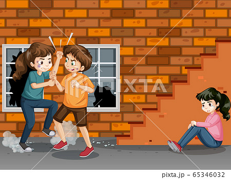 Domestic violence scene with people fighting on 65346032