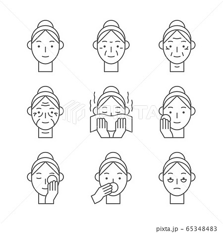 Beauty, cosmetics, skin care concept line icons set. Flat design illustration 001 65348483