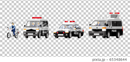 警察車両、警察、警察官、パトカー、乗り物、イラスト、セット 警察車両、警察、警察官、パトカー、乗り物、イラスト、セット 65348644