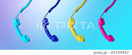 Old fashioned telephones overhead view 65349407