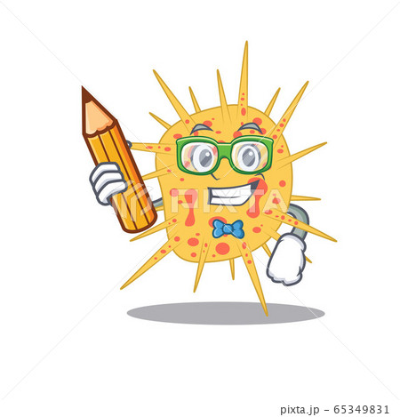 A brainy student mycobacterium kansasii cartoon character with pencil and glasses 65349831