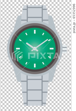 銀と緑の腕時計のイラストのイラスト素材
