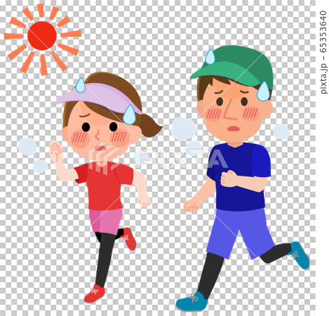 Illustration of men and women running heat stroke 65353640
