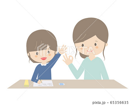 Girl learning home with parents 65356635