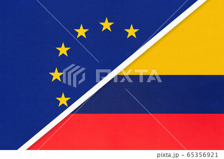 European Union or EU vs Colombia national flagの写真素材 ...