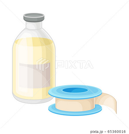 Roll of Medical Tape and Bottle of Hidrogen Peroxide for First Aid Treatment Vector Illustration 65360016