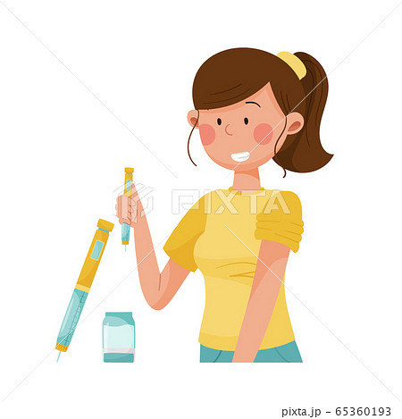Young Woman Doing Insulin Injection as Diabetes Treatment Vector Illustration 65360193