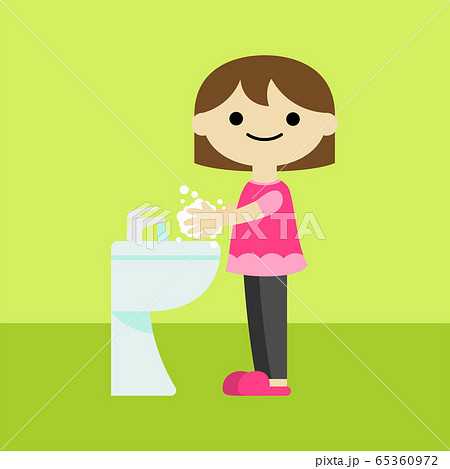 girl character washing hands cartoon illustration 65360972