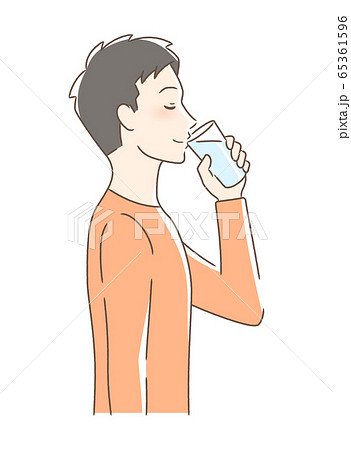 コップの水を飲む男性の横顔のイラスト素材
