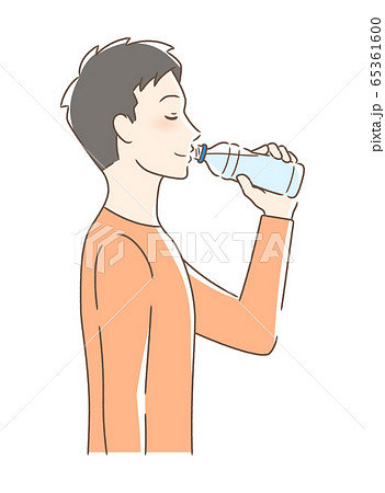 ペットボトルの水を飲む男性の横顔のイラスト素材