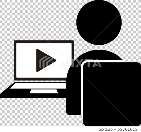 ノートパソコンで動画を見る人 アイコン ベクターイラストのイラスト素材