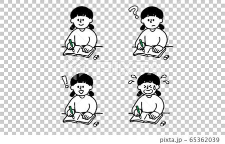 勉強する小学生女子イラストセット シンプル のイラスト素材