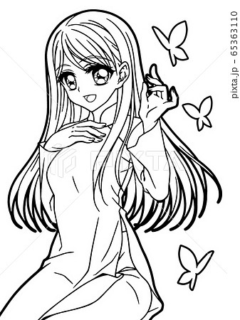 long hair anime girl coloring pages