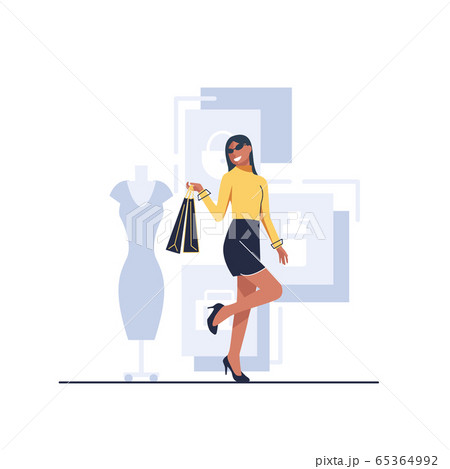 The girl with the packages,Beautiful woman is shopping,Fashionable. Vector illustration in cartoon style The girl with the packages,Beautiful woman is shopping,Fashionable. Vector illustration in cartoon style 65364992