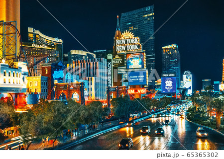 Main street of Las Vegas-is the Strip in evening 65365302