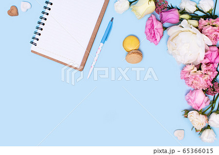 Postcard with flowers and paper. Postcard with flowers and paper. 65366015