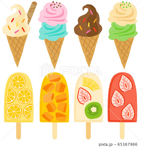 アイスクリームとフルーツアイスキャンデーのセットのイラスト素材