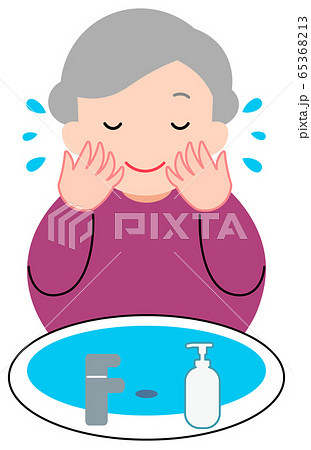 顔を洗う シニア女性のイラスト素材