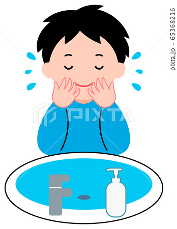 顔を洗う 男の子のイラスト素材