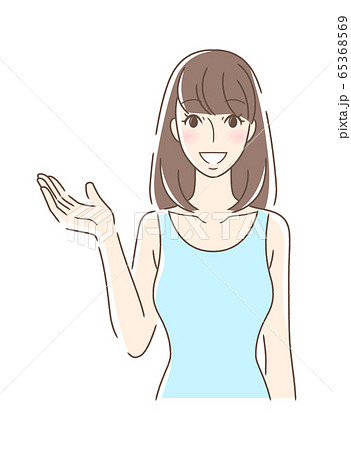 笑顔で手を差し出す正面向きの女性のイラスト素材