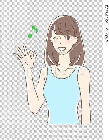 笑顔でOKサインを出す女性 65368572