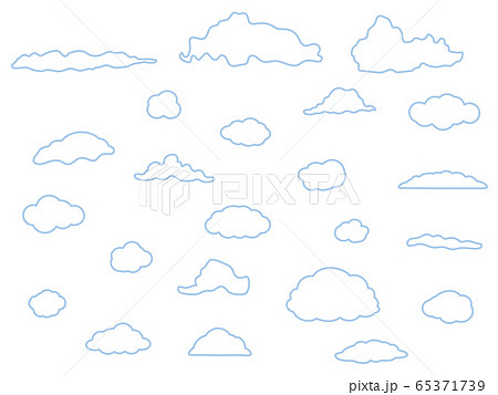 色々な形をしたシンプルな雲セット 線画のイラスト素材
