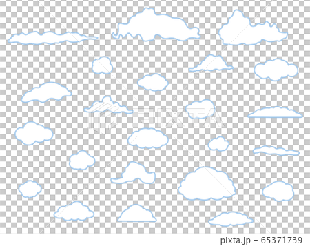 色々な形をしたシンプルな雲セット 線画 65371739