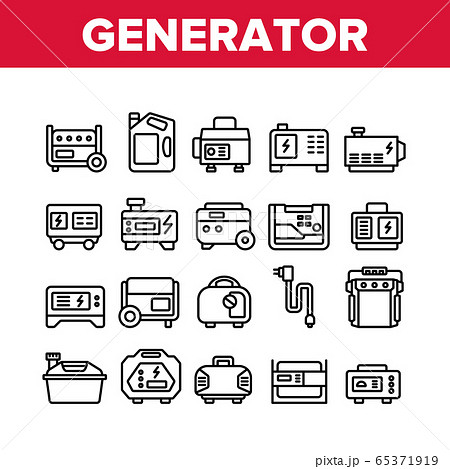 Portable Generator Collection Icons Set Vector 65371919