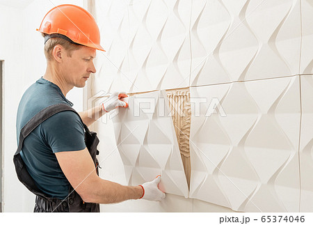 Installation of gypsum 3D panel. Installation of gypsum 3D panel. 65374046