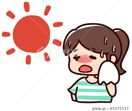 熱中症の女性　夏　太陽 65375537