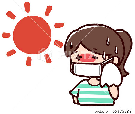 マスクをした熱中症の女性 夏 太陽のイラスト素材