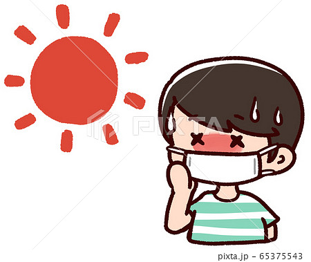 マスクをした熱中症の男の子 夏 太陽 マスクをした熱中症の男の子 夏 太陽 65375543