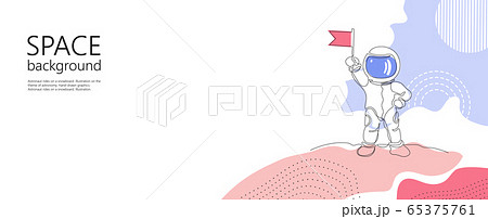 Astronaut with flag in hand. One line drawing. Continuous line. 65375761