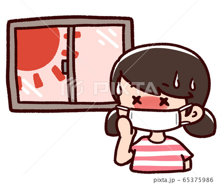 マスクをした熱中症の女の子 屋内 太陽 マスクをした熱中症の女の子 屋内 太陽 65375986