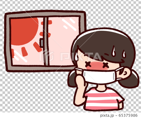 マスクをした熱中症の女の子 屋内 太陽 マスクをした熱中症の女の子 屋内 太陽 65375986