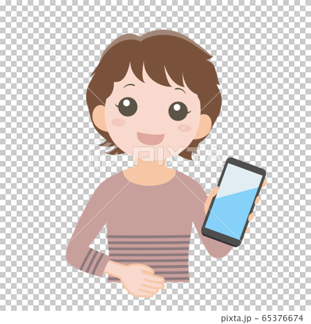A woman showing a smartphone 65376674
