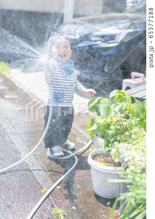 水撒きをする幼児 1歳 男児 水撒きをする幼児 1歳 男児 65377188