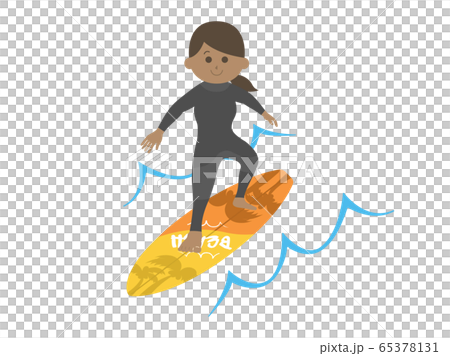 サーフィンをする女性のイラストのイラスト素材